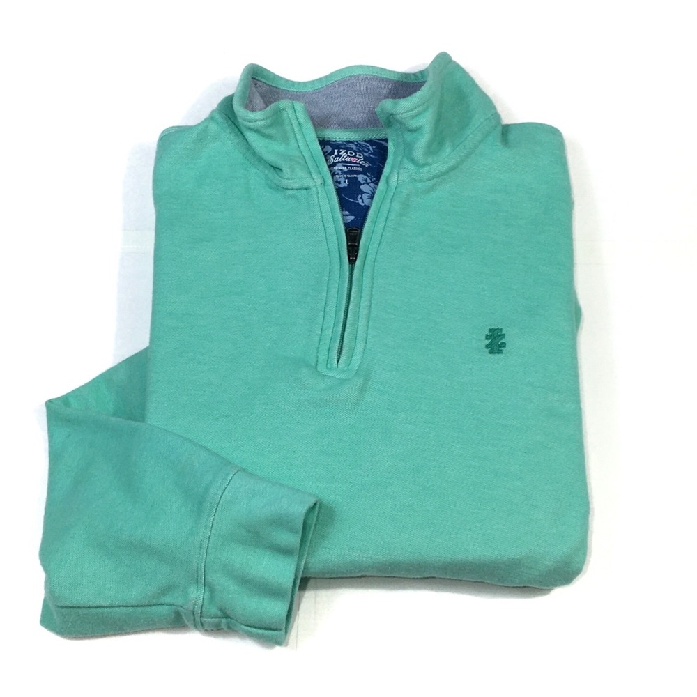 ❤️ Izod Saltwater preppy Half Zip Sweatshirt L